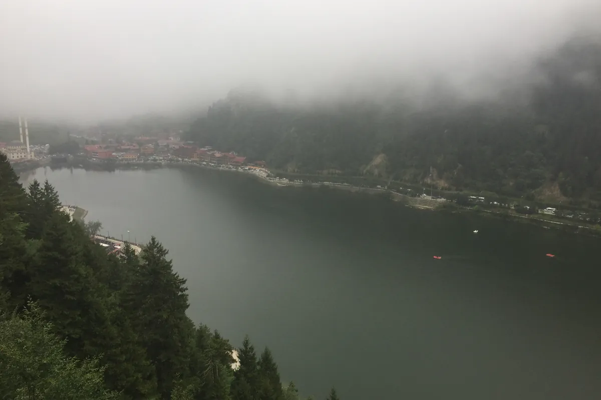 Uzungöl and forested slopes covered in mist
